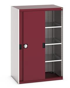 40021214.** Bott cubio cupboard with lockable sliding doors 1600mm high x 1050mm wide x 650mm deep and supplied with 3 x 100kg capacity shelves.   Ideal for areas with limited space where standard outward opening doors would not be suitable. ...